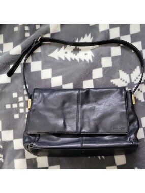 Villager by Liz Claiborne Black Genuine Leather Small Snap Opening Shoulder Bag